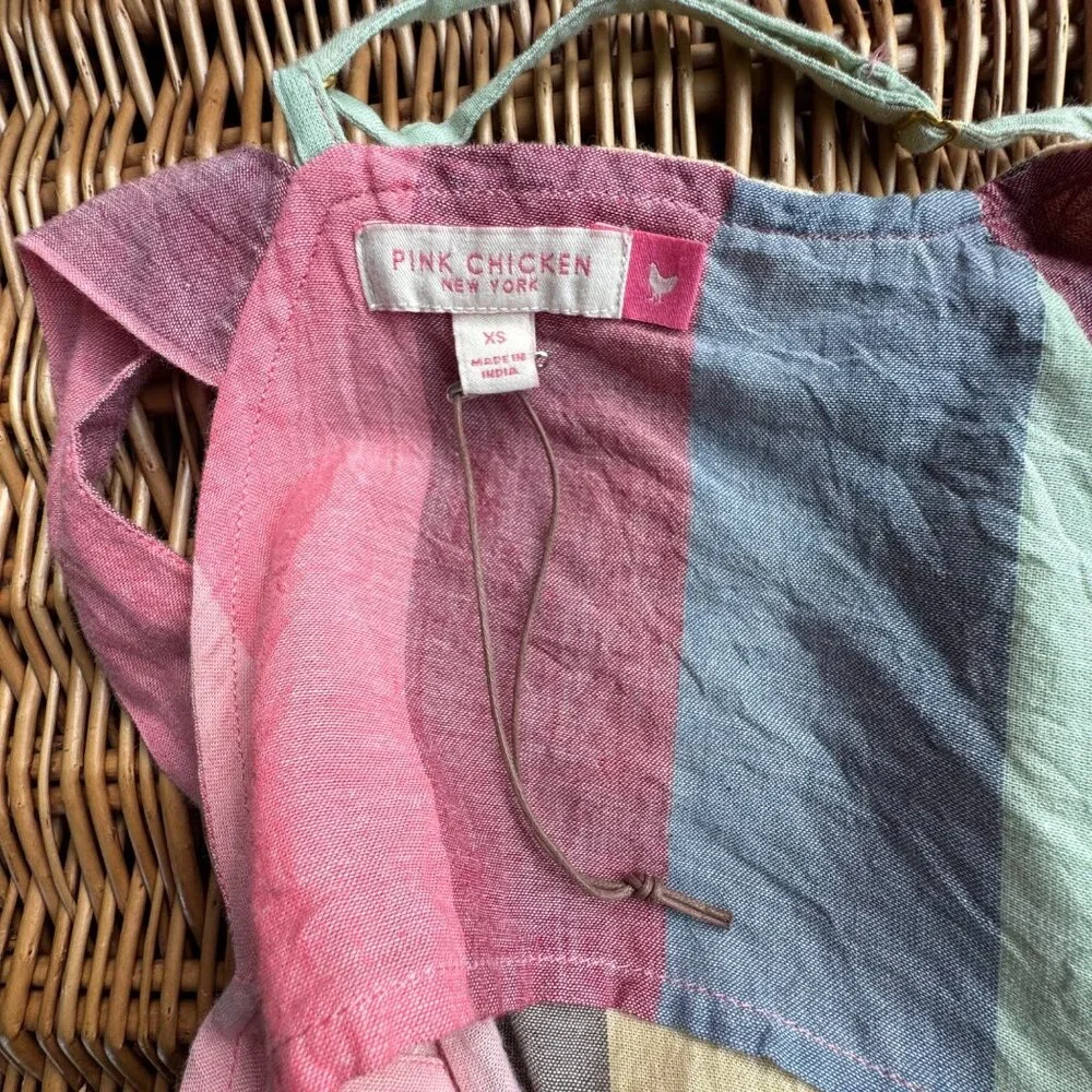 PINK CHICKEN Sterralda Maxi Dress Womens XS Rainbow Stripe Tie Back Sundress - Picture 6 of 9